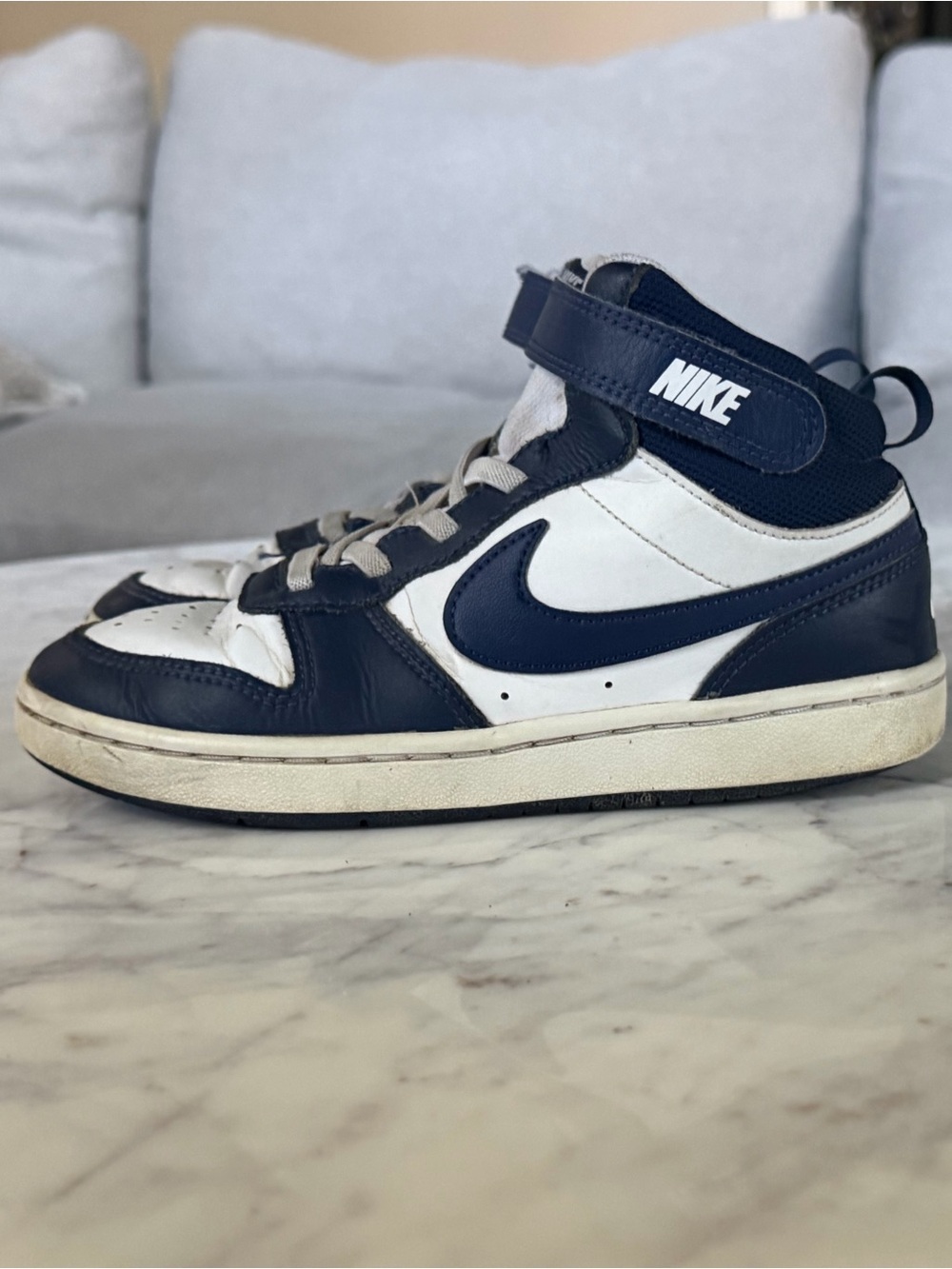 Nike Kids High-Top Sneakers in Navy and White 2 Youth
